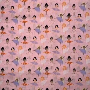 Little Ballerinas on Pink Cotton Fabric - 1/2 Yard - Novelty Print - Tutu Ballet